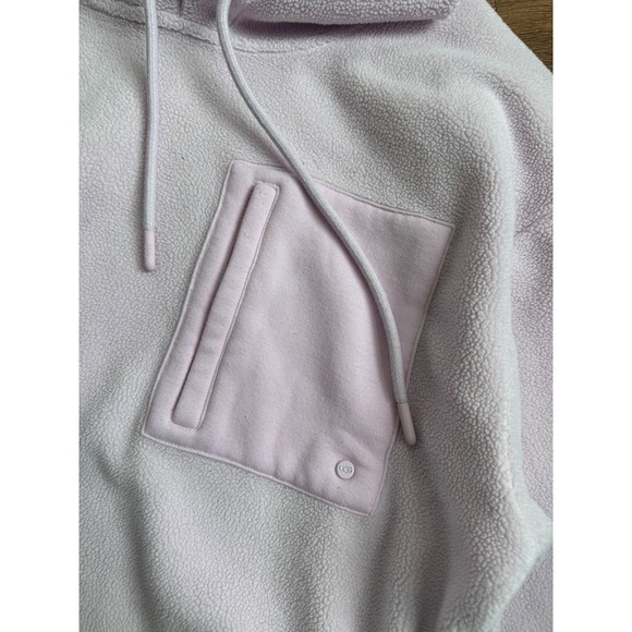 UGG Fleece Cropped Hoodie Pink Pullover Kangaroo Pocket Drawstring Size M - Picture 3 of 7